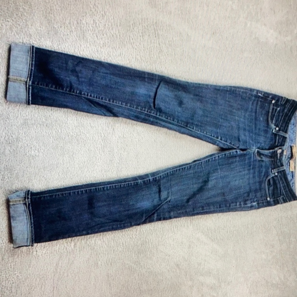 Paige jeans women’s blue straight low rise dark wash stretch denim